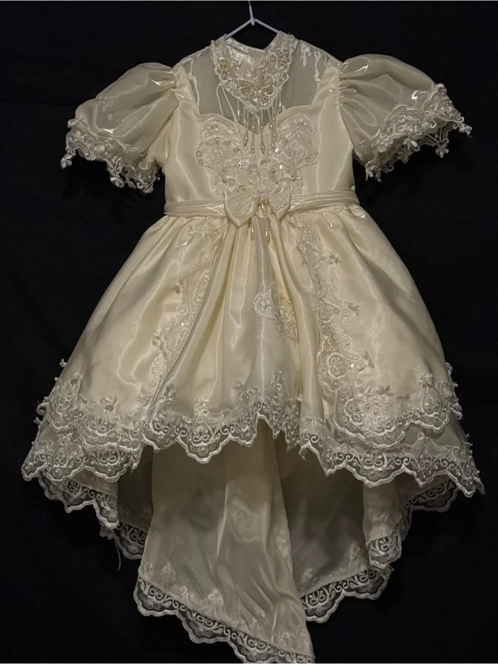 Cream Lace High-Low Formal Dress for Girls